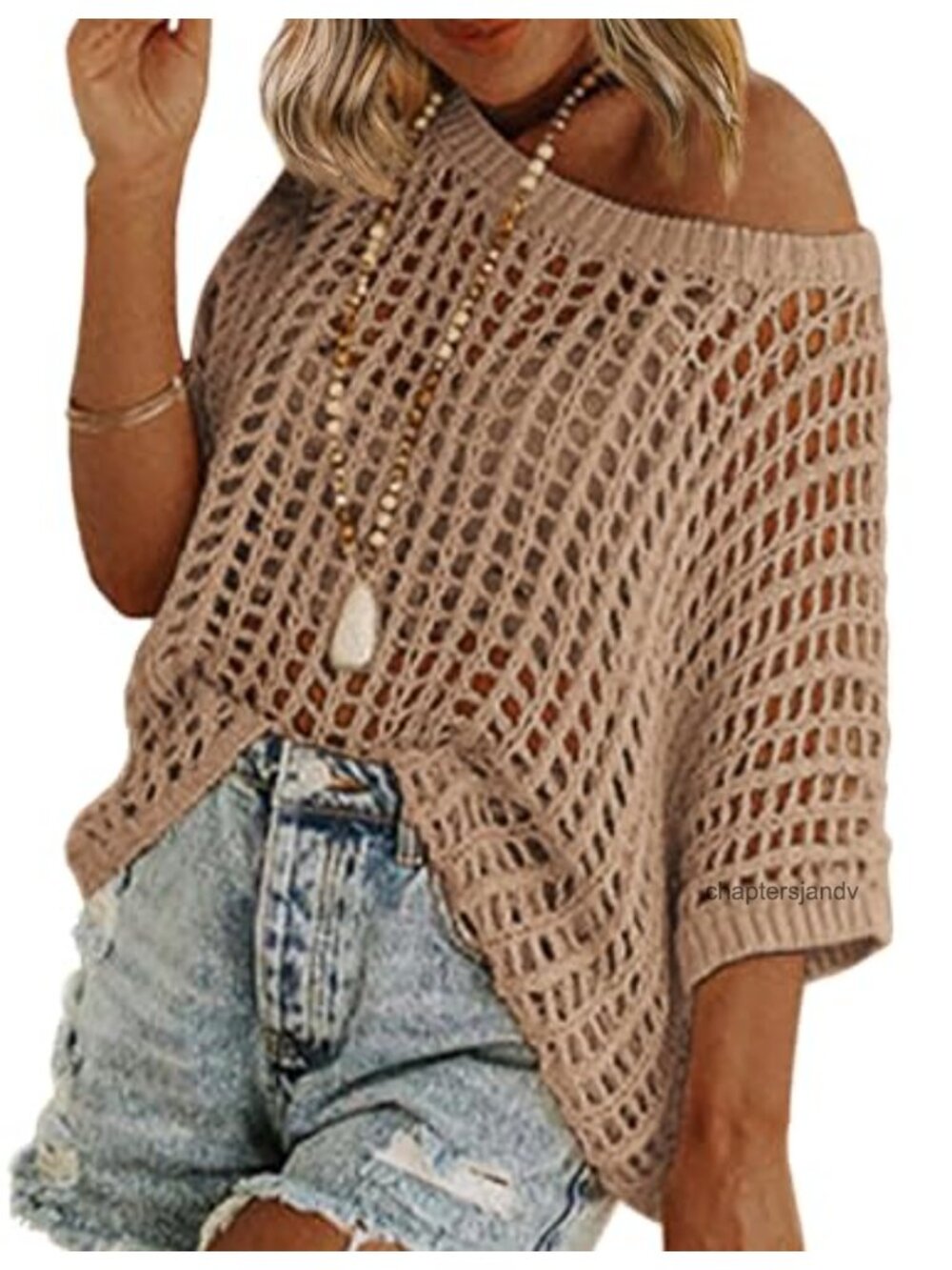 Crochet Short Sleeve Sweater Lightweight Summer Beach Cover Up